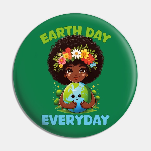 Earth Day Everyday Cute Afro Hair Girl Earth Day 2024 Kids Pin by JUST PINK