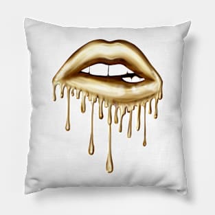 Metallic Dripping Gold Lips Pillow