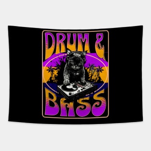 DRUM AND BASS  - Psychedelic Cat DJ (orange/purple) Tapestry