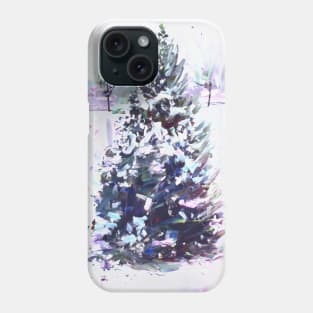 Pretty little pine tree in the snow in oil paint Phone Case