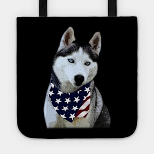 Northern Nobility Husky American Flag Tee for Canine Admirers Tote