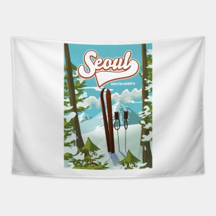 Seoul South Korea ski travel poster Tapestry