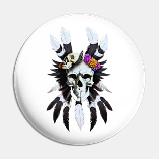 skull with feathers Pin