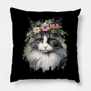 Cat Flowers Water Color Cat Mom Mother's Day Gift Pillow