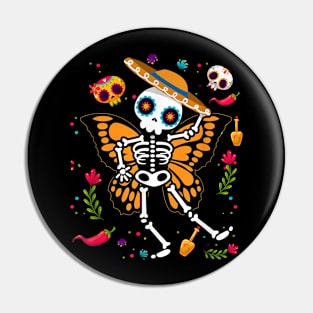 Day of the Dead Sugar Skull Skeleton Monarch Butterfly Pin