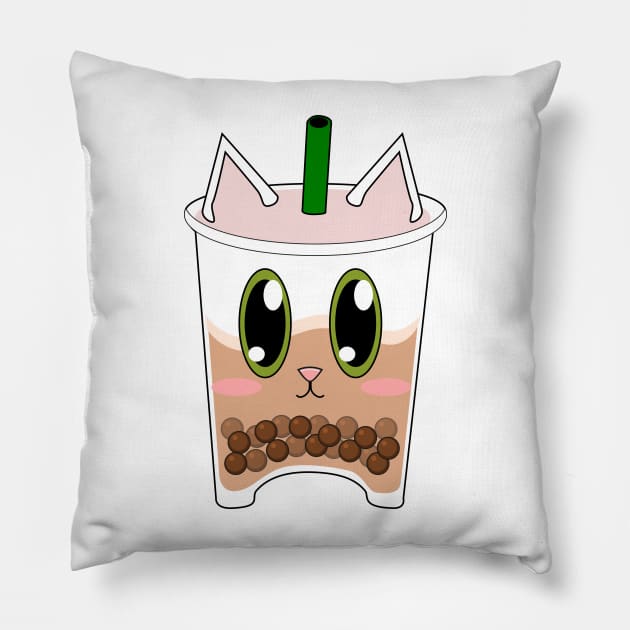 Boba-Cat Pillow by MetaCynth