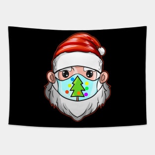 Santa With Christmas Tree Mask Celebrating Christmas Tapestry