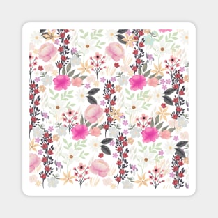 Boho Pink Wildflowers Floral Painting Magnet