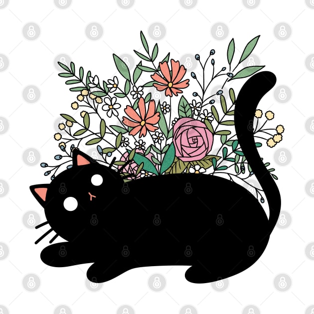 Cute Cat With Flowers | Handmade Illustration | Kawaii Gift | By Atelier Serakara by Atelier Serakara