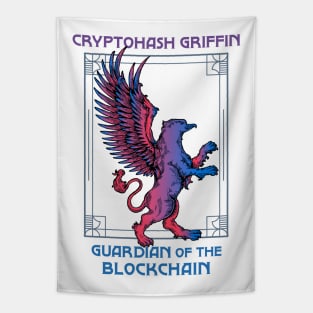 Cryptohash Griffin - Guardian of the blockchain (white background) Tapestry