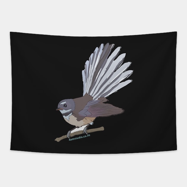 Hand Drawn New Zealand Fantail Bird Tapestry by 4amStudio