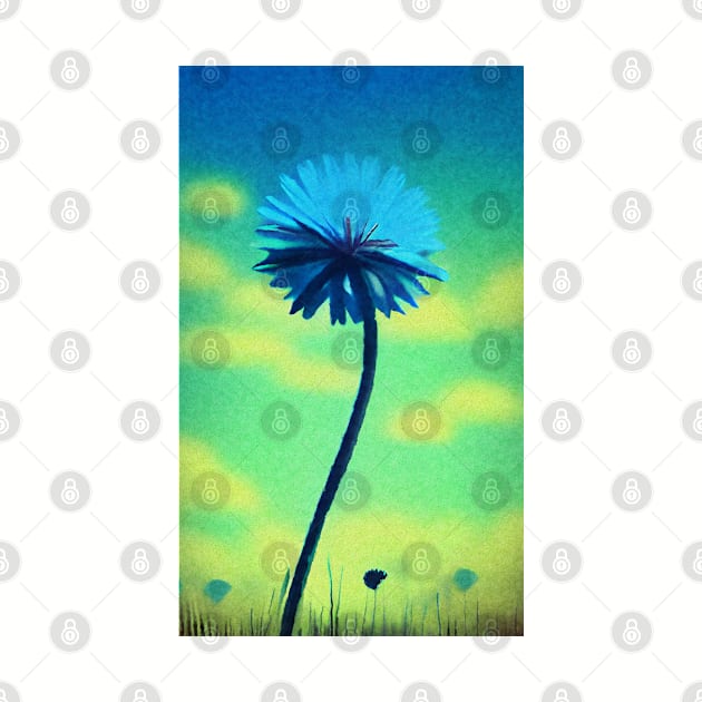 Blue Dandelion against a summer sky - Abstract style painting by Off the Page