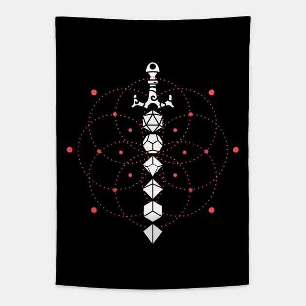 Dungeon Armory's Blood Sacred Symbols Polyhedral Dice Sword Dungeons Crawler and Dragons Slayer Tabletop RPG Addict Tapestry by dungeonarmory