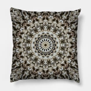 Textured Mandala Kaleidoscope in Cream, Brown, and Beige Pillow