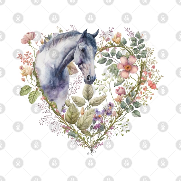 Floral Heart with Grey Horse by Biophilia