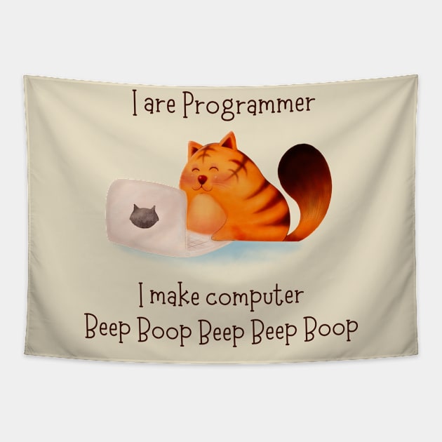 I Are Programmer Computer Cat Beep Boop Tapestry by dooddles