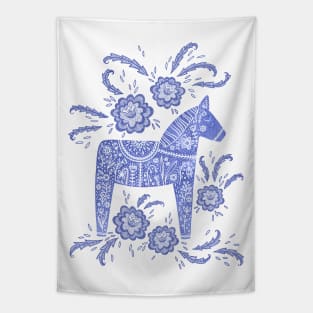 Swedish Dala Horse Blue Tapestry