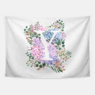 botanical monogram alphabet Y hydrangea flowers Tapestry