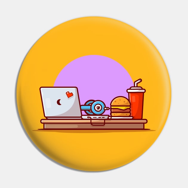 Laptop, Pizza And Headphones Cartoon Vector Icon Illustration Pin by Catalyst Labs