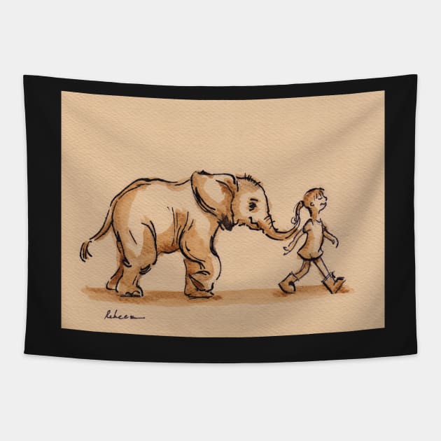 Best Friends: Elephant Watercolor Painting #21 Tapestry by tranquilwaters