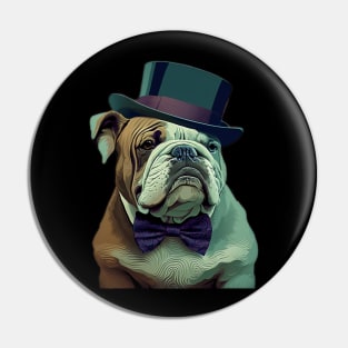 Bulldog Wearing Bow Tie and Top Hat Pin