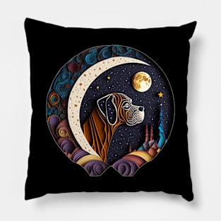 Boxer Dog Portrait in Space Crescent Moon Stars Cute Art Digital Painting Pillow