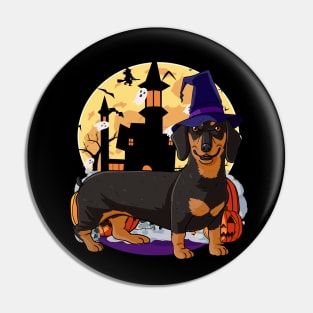 Dachshund Halloween Pumpkin Witch Pin