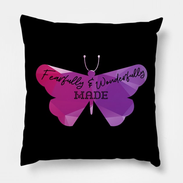 Fearfully & Wonderfully Made Christian Butterfly Pillow by GraceFieldPrints