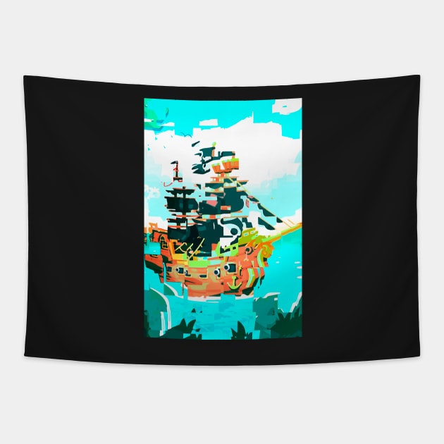 Abstract pirate ship Tapestry by AdiDsgn