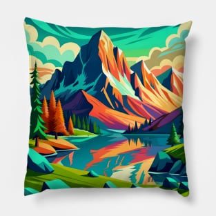 Painting Of A Mountain Lake With A Mountain Pillow