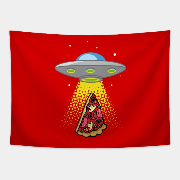 UFO Pizza Abduction Tapestry by roswellboutique