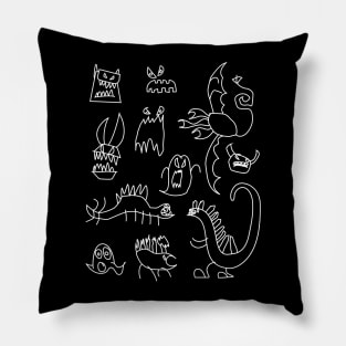 Halloween Monsters & Dinosaurs Illustration Hand Drawn Pillow