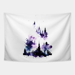 Abstract Watercolor Cosmic City Tapestry