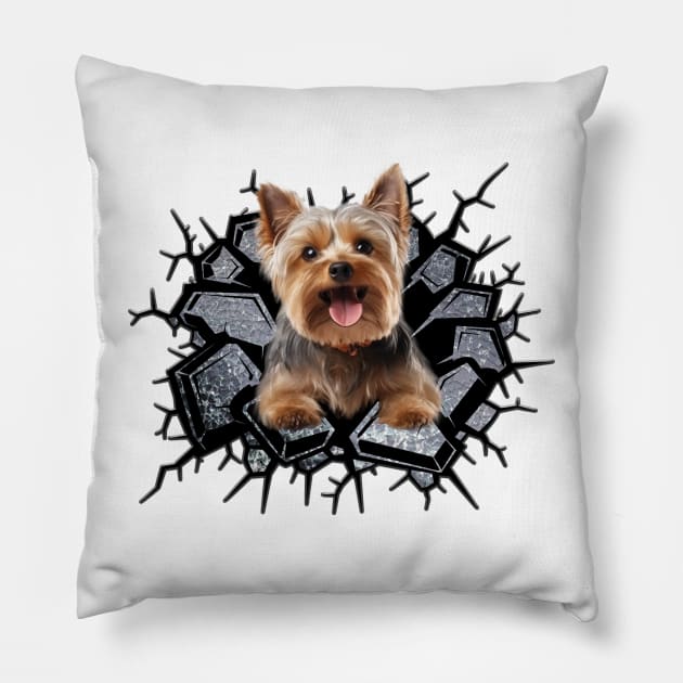 Funny Yorkshire Terrier Wall Crack Dog Lover Pillow by myreed