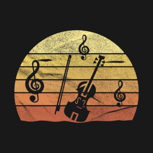 Violin Retro Sun Sunset Music Notes Gift T-Shirt