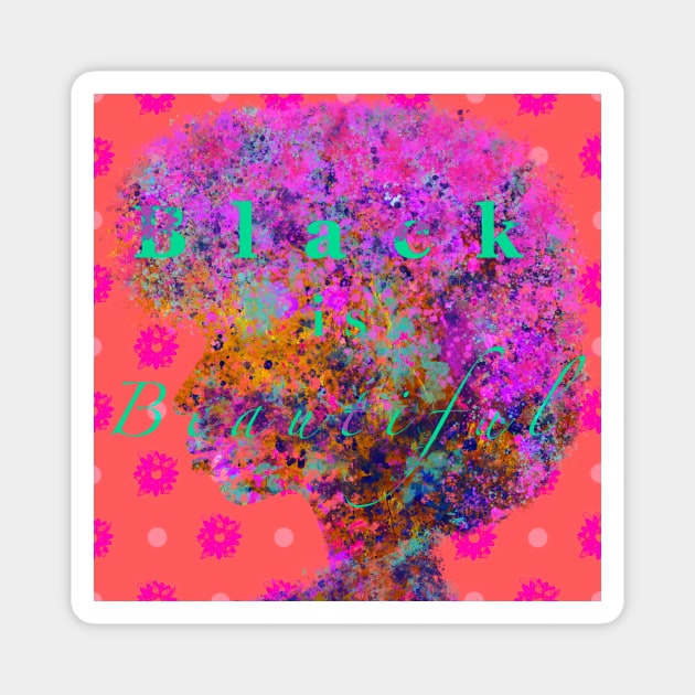 Black is Beautiful (Multicolored on Coral) Magnet by DesignbyKurlz