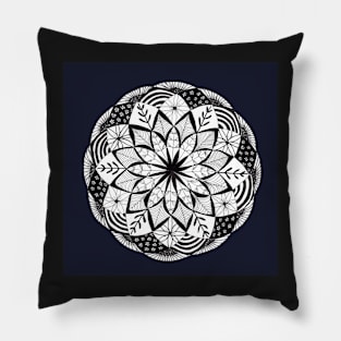 Floral Mandala with s dark indigo Background Pillow