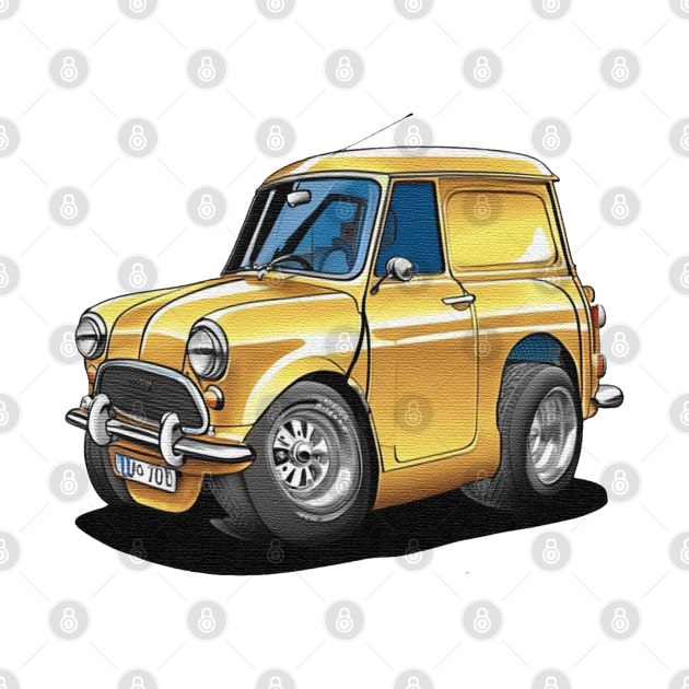 Cartoon drawings of Morris Mini 1000 van by JnS Merch Store