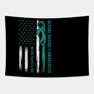 No One Fights Alone Sexual Assault American Flag Tapestry