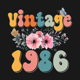 Vintage 1986 Floral Retro Groovy 37th Birthday T-Shirt