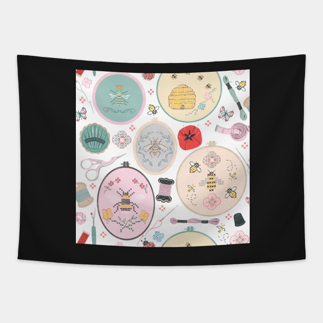 Sewing bee Tapestry by Papergrape