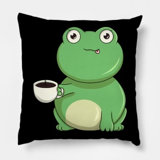 Funny frog is drinking a coffee Pillow