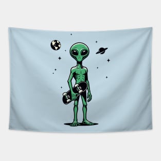 Alien carrying a skateboard Tapestry