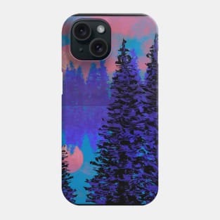 Full moon sunset reflecting off a lake in the forest. Phone Case