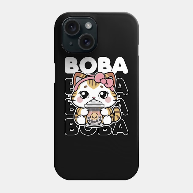 Funny kawaii cat drinking boba tea Phone Case by Syntax Wear