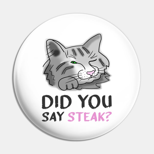 Funny Cat Did You Say Steak Pin by funfun