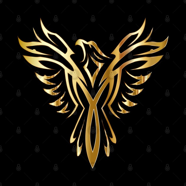 Legendary Phoenix Bird Golden Fantasy Tattoo by expressimpress