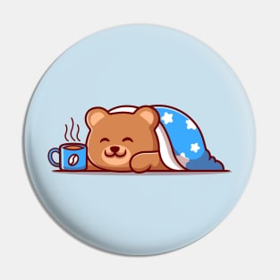 Cute Bear Wearing Blanket With Hot Coffee Cup Cartoon Pin