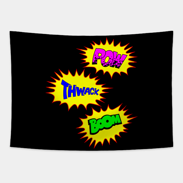 Pow, Thwack, Boom Comic Sounds Tapestry by Designs by Darrin