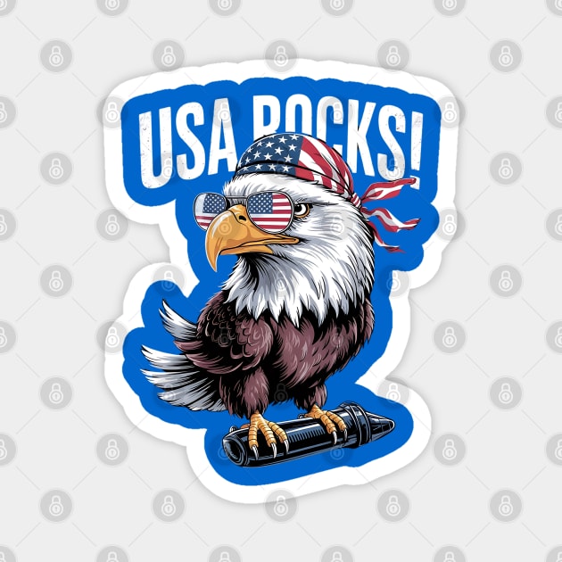 Patriotic Bald Eagle Mullet USA American Flag 4th of July Magnet by Creatifly Graphic Tees